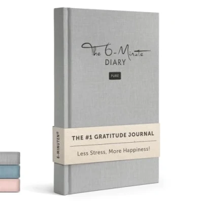 Imagen de The 6 Minute Diary PURE (La versión de seguimiento) Diario gratitud, antiestrés minutos al día para tu desarrollo personal, más amor propio y atención plena (Gris, Inglés (English))