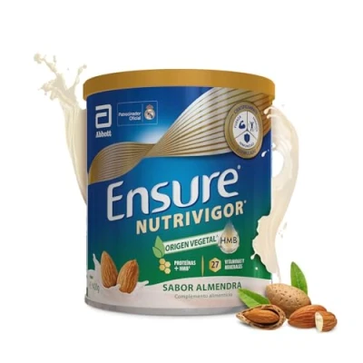 Imagen de Ensure Nutrivigor Origen Vegetal Sabor Almendra Complemento Alimenticio para Adultos, con HMB, Proteínas, Vitaminas y Minerales, como el Calcio Lata de 400 g​