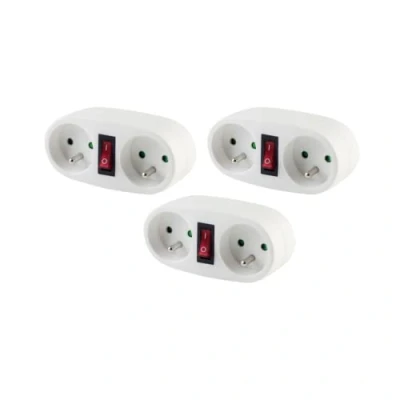 Imagen de Lote de 3 Base doble blanca con interruptor 2 x 16 A