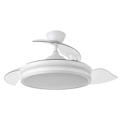 Imagen de TODOLAMPARA Ventilador de techo con luz LED 36W motor DC modelo BAYOMO Blanco, 3 tonalidades, aspas retráctiles, 6 velocidades, control remoto, memoria, temporizador, silencioso y bajo consumo