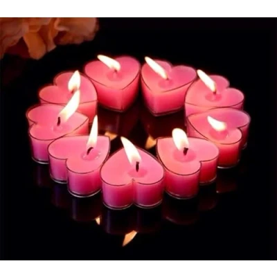 Imagen de Romántico de Velas, 9 Pcs velas San Valentin, té románticas en forma corazón,velas decorativas perfumadas, corazón amor para bodas, cumpleaños o fiestas(Rosa)