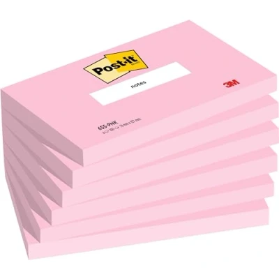Imagen de Post it Notas, Rosa, Con Líneas, 76 mm x 127 mm, 100 Hojas/Bloc, 6 Blocs/Paquete