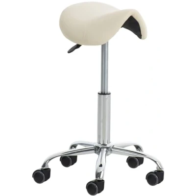 Imagen de Taburete con Ruedas Reno En Simil Cuero I De Trabajo Giratorio Silla Escritorio Regulable Altura Color:, Color:Crema