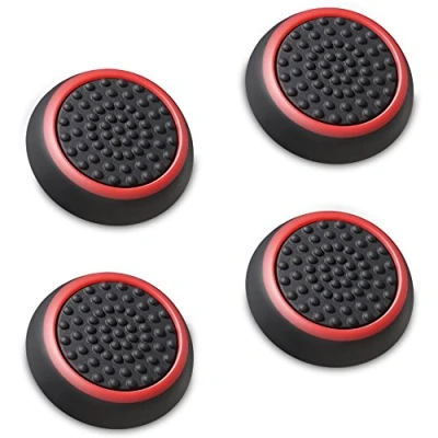 Imagen de Fosmon A1668, Stick analógico controlador de joystick rendimiento pulgar Grips, negro y rojo, 4 unidades