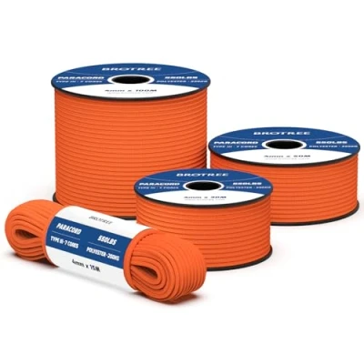Imagen de Brotree 550 Paracord 4mm 30m Cuerda Paracaidas 100% Poliéster Tipo III 7 Hebras para Al Aire Libre, Exterior, Supervivencia Naranja