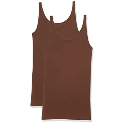 Imagen de Amazon Essentials Top Ajustado sin Mangas y con Tirantes Finos Mujer, Pack de 2, Marrón Intenso, L