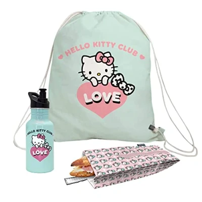 Imagen de NERTHUS FIH 962 Set Hello Kitty Bolsa de Bocadillo + Mochila Botella Ultraligera Aluminio 500 ml