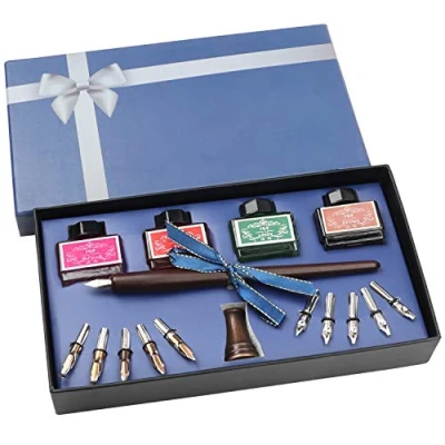 Imagen de BELLE VOUS Set de Pluma Caligrafía con Soporte, Frascos Tinta y Plumillas (16 Piezas) Estilográfica Ideal para Principiantes Adultos Conjunto