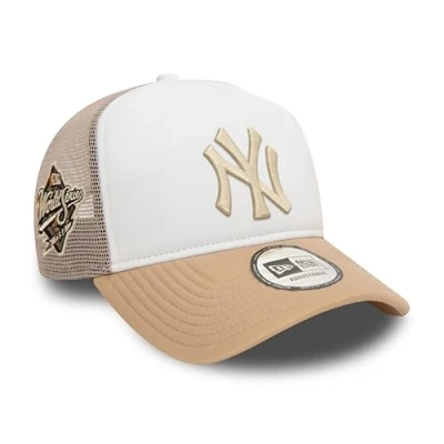 Imagen de New Era Gorra de béisbol York Yankees E Frame Camionero World Series Logotipo del Equipo NY Snapback Blanco Beige