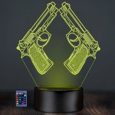 Imagen de HPBN8 Ltd Creativo 3D Pistola Luz Nocturna Ilusión Optica Lámpara 7/16 Colores Control Remoto USB Power Juguetes Decoración Navidad Cumpleaños Regalo