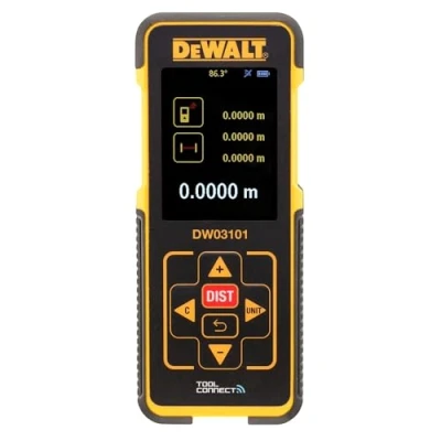 Imagen de DEWALT DW03101 XJ Medidor Láser, Alcance de 100 m, Precisión ±1 mm, Pantalla LCD, Medición Distancia, Área y Volumen, Memoria 20 Mediciones, Resistente al Agua Polvo, Compacto Portátil