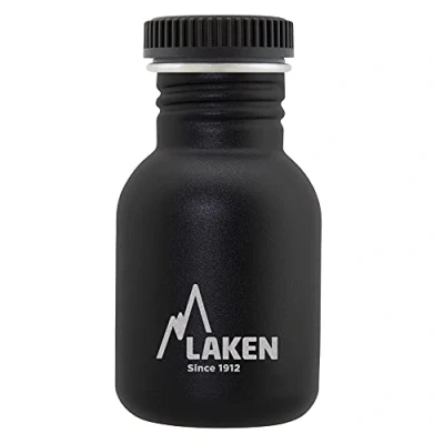 Imagen de LAKEN Botella de Agua Acero Inoxidable (0,35L Negro) con Tapón Basic Para Niños y Adultos/Para Gimnasio Deportes Reutilizable Reciclable