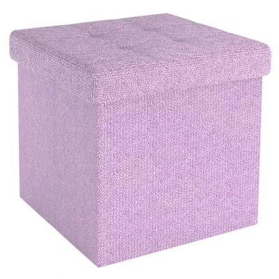 Imagen de INTIRILIFE Taburete Pleglable 38x38x38 cm en Lotus Rosa Asiento almacenaje con Tapa de Tela Forma Cubo Reposapiés Caja Almacenamiento Cofre