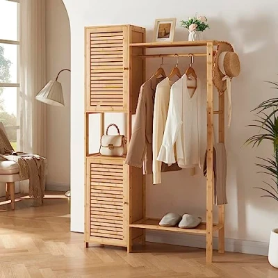 Imagen de [en.casa] Perchero Burro con Zapatero 2 Armarios 1 Barra Percha para Dormitorio Recibidor Elegante y Estable Bambú 164 x 99 29 cm Color natural