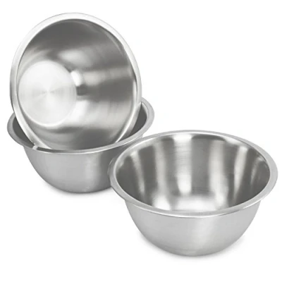 Imagen de com four® Juego de 3 Cuencos Ensaladera Acero Inoxidable Cuenco para Patatas Fritas Tazón Mezclar y Servir Bol Decorativo (3 piezas Ø 20cm)