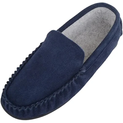 Imagen de Zapatilla de mocasín con forro polar bereber para hombre suela goma antideslizante, Navy, 45 EU
