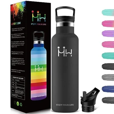 Imagen de HoneyHolly Botella Agua Niños, 500ML Reutilizable Sin BPA, Agua, Aislamiento Al Vacío de Doble Pared, Termos, Termica Cantimplora para Colegio