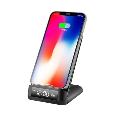 Imagen de Despertador Cargador Inalámbrico Sobremesa Ksix, 15w, Tecnología Qi, Modos Visualización, Temperatura Ambiente, Negro