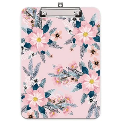 Imagen de Hnogri portapapeles con pinza a4, diseno de moda portapapele plastico rígido, Clipboard A4 Carpetas y tableros pinza, para material oficina escolar, Flor rosa