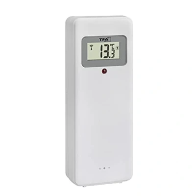 Imagen de TFA Dostmann Transmisor externo Temperatura 30.3248.02 para XL Radio Reloj de Pared 60.4521.01 con Pantalla Transmisión Inalámbrica Blanco