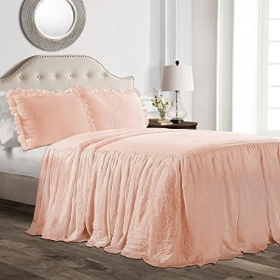 Imagen de Lush Decor Colcha de Falda con Volantes, poliéster, Rubor, tamaño matrimonial