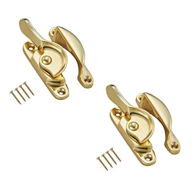 Imagen de TERF® cierre de latón pulido tradicional vintage con tornillos fijación para marcos vinilo aluminio UPVC, paquete 2