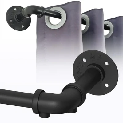 Imagen de Rod&amp;Trikin 1 barra de cortina extensible negra, industrial para exteriores, ventanas (negro, 180 270 cm, 19 mm diámetro)