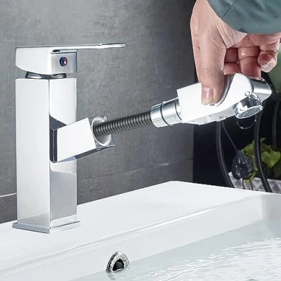 Imagen de grifo lavabo extensible acero inoxidable monomando agua fria y caliente con 2 mangueras incluidas ducha extraible grifos para lavabos de baño