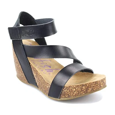 Imagen de Blowfish Malibu Sandalia de cuña Hapuku para mujer, negro (Troquelado negro), 40.5 EU