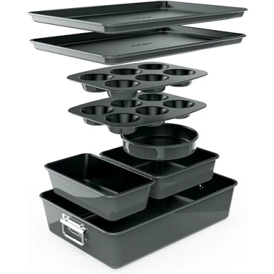 Imagen de Nutrichef juego 8 moldes apilables, Bandejas, Libres de PFOA, PFOS, PTFEE, Utensilios horno hasta 232C, Baking set, Antiadherentes