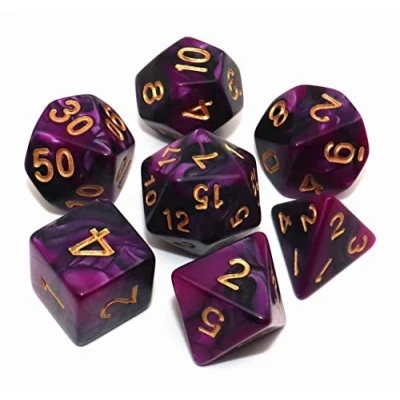 Imagen de Creebuy Dados DND para Juegos de rol poliédricos, 7 Piezas, Dungeon and Dragons, MTG, D&amp;D, D20, D12, D10, D8, D6, D4, Color Negro y Morado