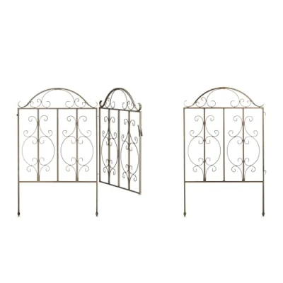 Imagen de Relaxdays Gartentor Puerta de Jardín, 3 Piezas, Acero, Adornos Arabescos, 2 Paneles Laterales Verja, 98,5 x 185 cm, Bronce, 4