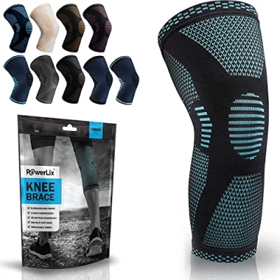 Imagen de POWERLIX rodillera para mujeres y hombres, de compresión artritis, dolor articular, lesión ligamentos, desgarro menisco, tendinitis, correr, sentadillas, deportes, Azul, S