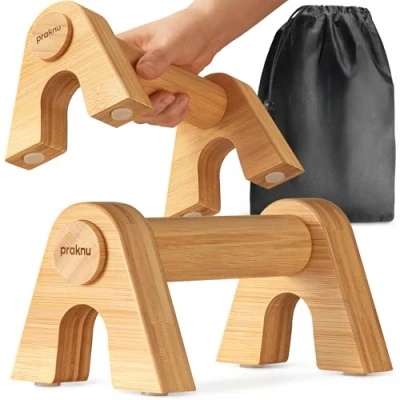 Imagen de Praknu Barras Paralelas Calistenia 2x de Push Up Parallettes Madera Ergonómicas y Antideslizantes con Bolsa Equipamiento para Handstand, Flexiones Entrenamiento Indoor Outdoor