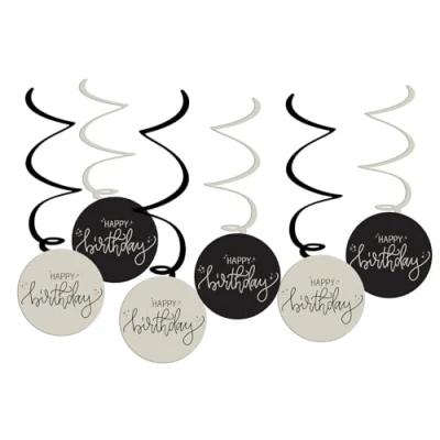 Imagen de Folat B.V. 68686 Negro, Dorado Champán colgante Crème Noir 6 piezas Una decoración de feliz cumpleaños elegante y encantadora, color black