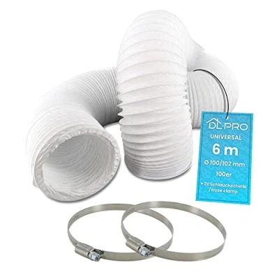 Imagen de DL pro 6m Tubo flexible de salida aire Ø 100 / 102mm para acondicionado,secadora ropa y campana extractora cocina acompañado con dos abrazaderas acero
