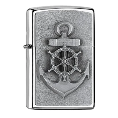 Imagen de ZIPPO Diseño de Ancla High Polish Chrome Emblem Attached Mechero, rellenable, en una Caja Regalo halta Calidad