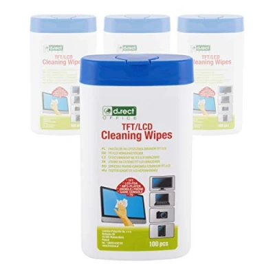 Imagen de D.RECT Toallitas Limpiadoras para Pantallas LCD LED y Teléfonos Móviles Tablet o Teclado Táctil Dispensador 100 x 4 Set