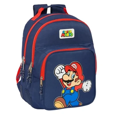 Imagen de SUPER MARIO WORLD Mochila Escolar Infantil, Ideal para Niños de Diferentes Edades, Cómoda y Versátil, Calidad Resistencia, 32x15x42 cm, Color Azul marino