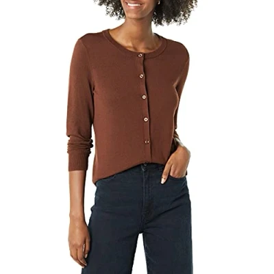 Imagen de Amazon Essentials Jersey Cárdigan de Cuello a La Caja Ligero (Disponible en Tallas Grandes) Mujer, Marrón, XL