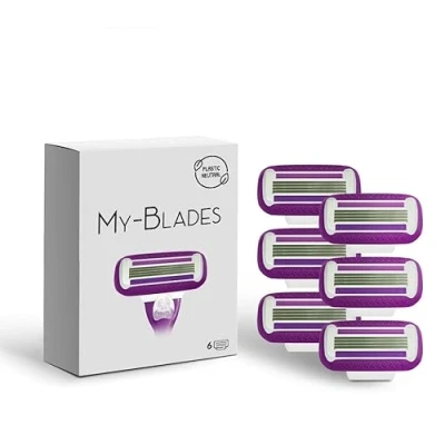 Imagen de My Blades® Cuchillas de afeitar compatible con Gillette Venus, suaves y giro neutro en plástico, 6 hojas recambio para mujer 4 plegables