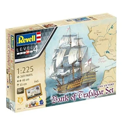 Imagen de Revell Barco Maqueta Set de Regalo HMS Victory Battle of Trafalgar, Kit Modello, Escala 1:225 (5767) (05767), Color no Pintado, 40,0 cm Largo