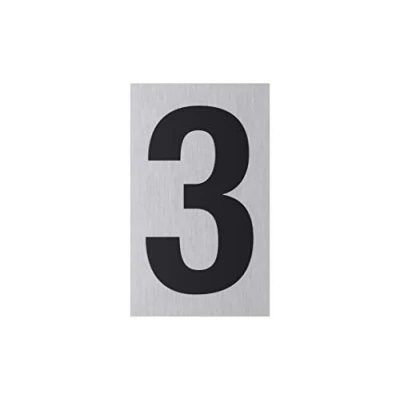 Imagen de Metafranc placa adhesiva &quot;3&quot; 100 x 60 mm de aluminio En moderno aspecto acero inoxidable Parte trasera autoadhesiva, señalización, informativa, marca comercial / 507320