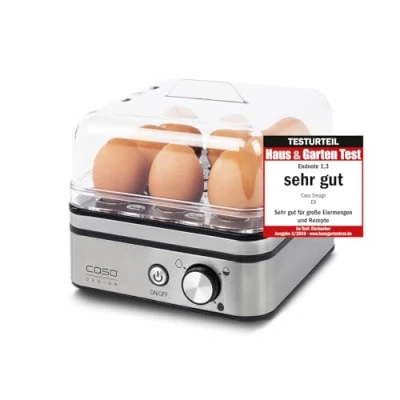 Imagen de CASO E9 Cocedor de Huevos, 400 W, 1 Liter, 44 Decibeles, Control electrónico: Apagado temprano, Plata