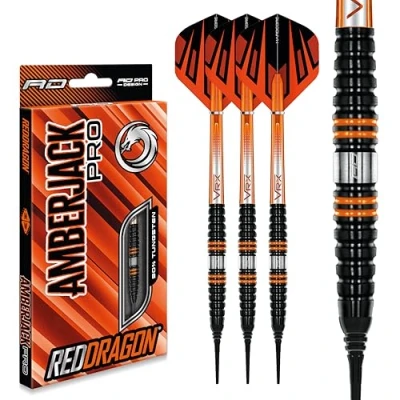 Imagen de RED DRAGON Amberjack Pro 2 Juego de Dardos tungsteno Premium Softip 18 Gramos con Plumas y vástagos