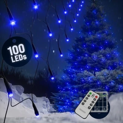 Imagen de MONZANA® Guirnaldas Neta Luz Exterior 100LED Azul Red Luces Temporizador 8 Modos Resistentes al Agua 1,2m Decoración Navideña
