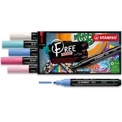 Imagen de Marcador acrílico STABILO FREE Acrylic T300 Estuche con 5 colores 2 3 mm