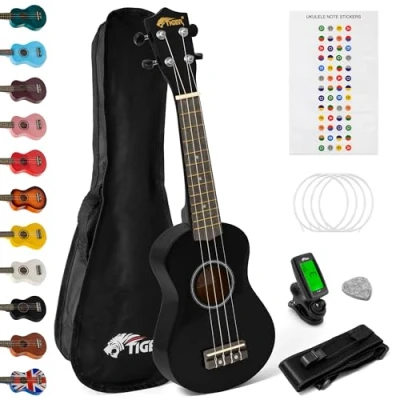 Imagen de Tiger Kit de Ukelele Soprano Principiantes Unidades, Negro