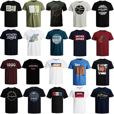 Imagen de JACK &amp; JONES Camiseta para hombre, 3, 6 y 9 unidades, mezcla de algodón, cuello redondo, multicolor, S