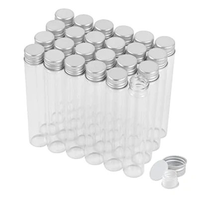 Imagen de 24 PCS Tubos de Ensayo Vidrio 30 ml con Tapones Rosca y Tapas Interiores plástico, Vial Muestra Líquido Transparente Pequeño, a Prueba Fugas, para Caramelos Flores Plantas